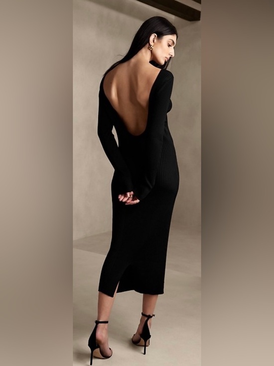 Banana Republic Dresses & Skirts - Banana Republic Ines Scoop-back Black Ribbed Backless Midi Dress